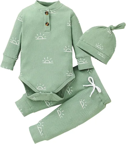 Vista 119 de Conjunto de 3 piezas de ropa de bebé recién nacido con estampado de manga larga + pantalones + sombrero