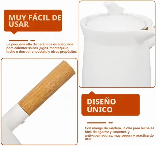 Vista 9 de BESTonZON - Mini olla de cerámica para leche de 12 onzas, sartén de cerámica con asa y boquilla, para calentar salsas y salsas para derretir