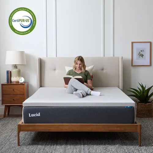 Vista 4 de Lucid Cubrecolchón de espuma viscoelástica con infusión de carbón de bambú de 2 pulgadas - Tamaño Twin - Control de humedad y olor - Ventilado