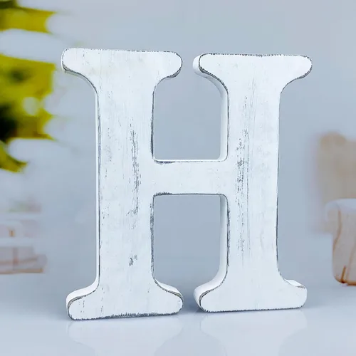 Vista 16 de Letras rústicas de madera blanca de 6 pulgadas, letras de madera sin terminar para decoración de pared, letras blancas retro de pie, decoración