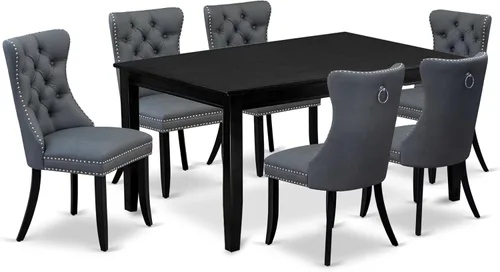 Vista 13 de East West Furniture DUDA7-BLK-12 - Juego de mesa y sillas de cocina de 7 piezas, consta de una mesa de comedor rectangular y 6 sillas Parson