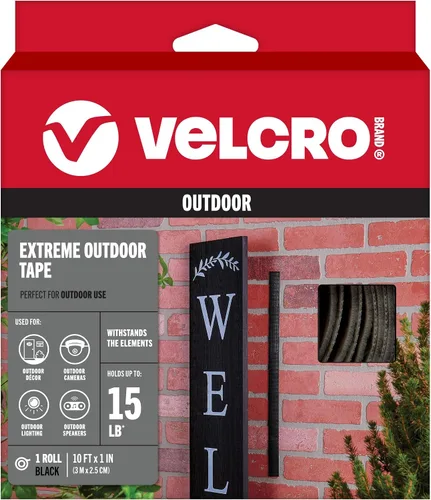 Vista 6 de Cinta resistente para exteriores de Velcro, de 10 pies x 1 pulgada, color negro con adhesivo para pegar Fuerte poder de sujeción resistente al