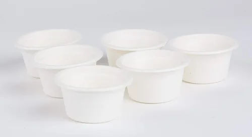 Vista 3 de Golden Apple, Tazas de porción de 2oz-100ct. Caña de azúcar/bagazo compostable. Biodegradable. Muestra de policías de alimentos.