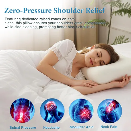 Vista 8 de Almohada cervical para aliviar el dolor de cuello – Almohada de espuma viscoelástica de contorno para dormir de lado y de espalda, doble altura 4.7