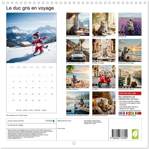 Vista 2 de Le duc gris en voyage (Calendrier mural carré 2026 11.8 x 23.6 in (ouvert)) Calendrier double with une page pour vos prises de notes