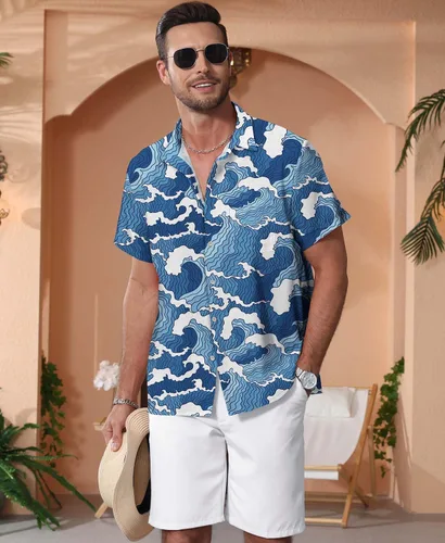 Vista 75 de KYKU - Camisa hawaiana funky para hombre, ropa tropical para vacaciones en Palm Beach