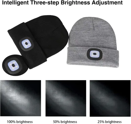 Vista 6 de PRAVETTE - Gorro de punto con luz LED, recargable, con USB, para hombre, mujer