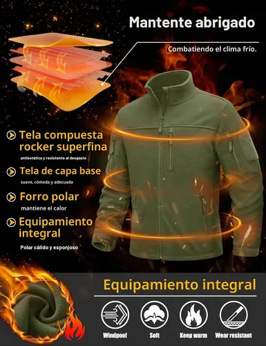 Vista 4 de TACVASEN - Chaqueta de forro polar para hombre, cremallera completa Verde militar