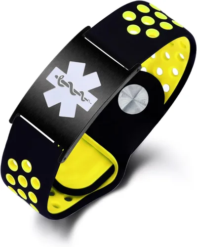 Vista 13 de Pulsera de alerta médica personalizada para mujeres y hombres, pulseras de identificación médica deportiva de silicona con grabado gratuito, pulsera