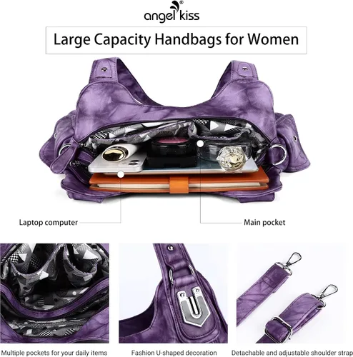 Vista 5 de Angelkiss - Bolsos y bolsos de mano para mujer, de cuero vegano lavado, bolso cruzado de hombro
