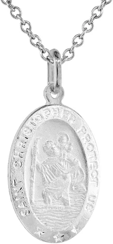 Vista 3 de Collar con medalla de San Cristóbal de plata de ley de 0906in ovalado sin níquel Italia Plata esterlina Sin gemas