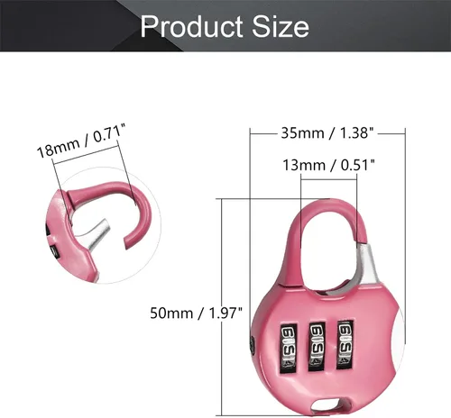 Vista 2 de Bettomshin Candado de combinación de 3 dígitos, cerradura de cifrado seguro, mini cerradura de código reiniciable, cerraduras rosadas (paquete de 1)