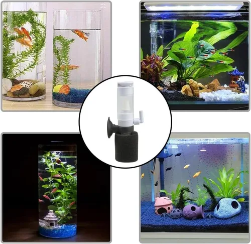 Vista 9 de Senzeal Mini esponja filtro de pescado silencioso 3 en 1 pequeño acuario bomba de aire filtro para agua dulce y salada tanque de peces pequeño