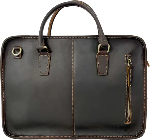 Vista 2 de Maletín delgado para hombre, para viajes, oficina, negocios, bolsa de mensajero de cuero resistente al agua, bolsa para laptop de 15.6 pulgadas