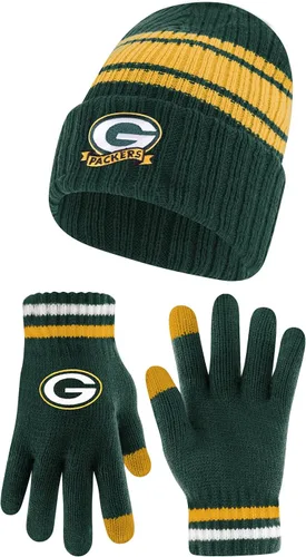 Vista 14 de Ultra Game Gorro de punto de invierno para jóvenes de la NFL, con cálidos guantes de pantalla táctil con rayas