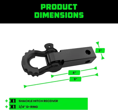 Vista 5 de Rhino USA Receptor de enganche de grillete (se adapta a receptores de 2 pulgadas). Los mejores accesorios de remolque para camiones, Jeep, Toyota