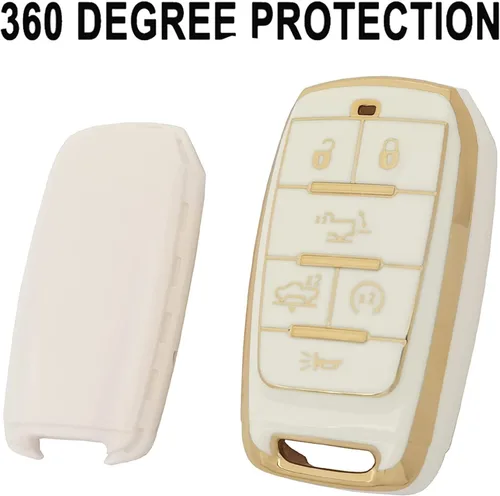 Vista 5 de Funda para llavero para RAM 1500 2019-2020, protector de piel, accesorios de funda de entrada sin llave (blanco)