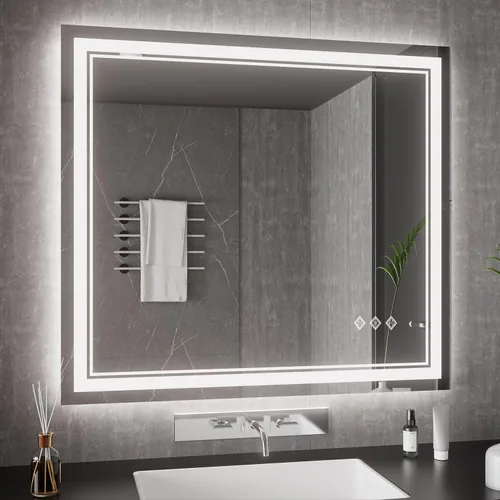 Vista 24 de Espejo LED para baño de 20 x 28 pulgadas con frente degradado y luz LED, espejo retroiluminado para baño, 3 colores, CRI > 90, espejo de baño