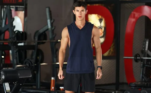 Vista 4 de Camiseta sin mangas de entrenamiento para hombre, camiseta sin mangas con capucha para gimnasio, culturismo, entrenamiento, camiseta atlética