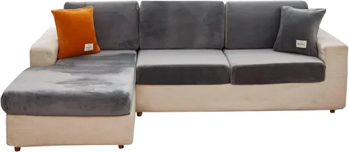 Vista 17 de OKYUK Fundas para sofá modular, universales, resistentes al desgaste, de terciopelo en forma de L, fundas de sofá separadas para sofá seccional Beige