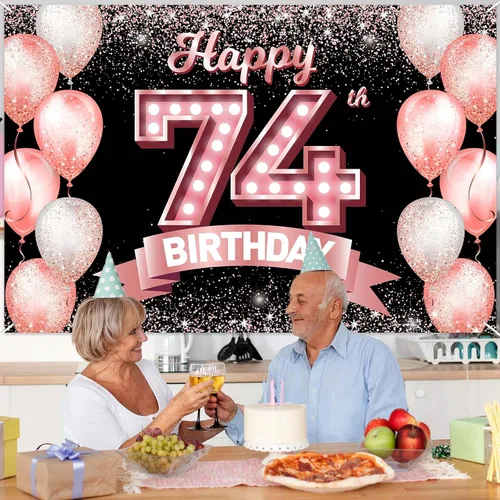 Vista 262 de Cartel de feliz cumpleaños décimo oro rosa, telón de fondo, saludos a 10 años, globos de confeti, decoración temática para niñas de 10 años