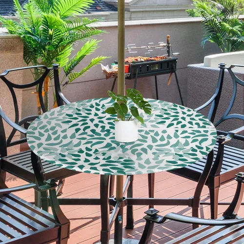 Vista 8 de Fitted Round Tablecloth with Umbrella Hole and Zipper Buffalo Plaid Outdoor Elastic Table Cloth 36"-44" Oil-Proof Waterproof Moroccan Patio Table
