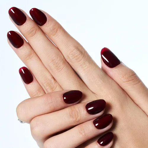 Vista 7 de GLAMERMAID Uñas postizas cortas ovaladas, góticas, hechas a mano, color burdeos gótico, pegamento de gel para otoño, 24 unidades, brillantes