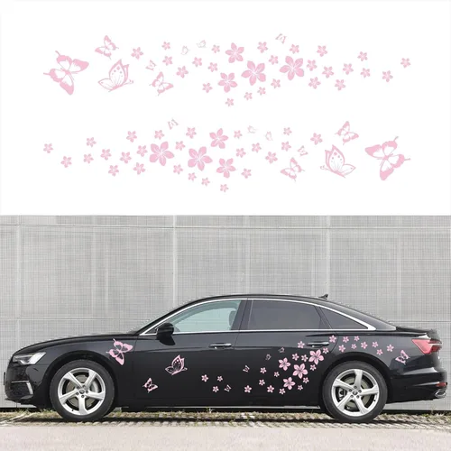 Vista 12 de Calcomanía de coche con diseño de mariposa y flores, divertida pegatina DIY impermeable para puerta, capó, parachoques, ventanas de coche