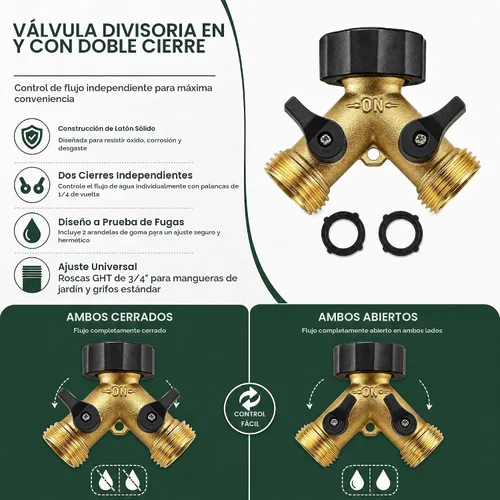 Vista 5 de Xiny Tool Divisor de manguera, divisor de manguera de jardín resistente de 2 vías, manguera de agua de latón macizo, divisor en Y, 2 válvulas con 2