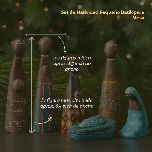 Vista 2 de Juego de Belén de Mesa Colorido de Batik, Decoraciones de Navidad, Belén de Madera, Decoración de Interior, Religioso, Cristiano, Católico, Figuras