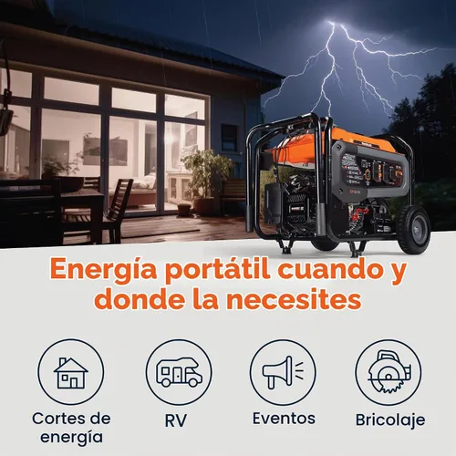 Vista 8 de Generac - Generador de gas portátil de 6,875 vatios de arranque, con EFI y kit de mango 5,500 Running Watts, Home Backup, RV Ready, Quiet, Long