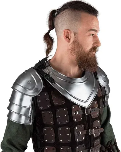Vista 7 de Adam Spaulders - Cubrehombros de Adán de acero medieval, disfraz de armadura de escudo de fantasía, armadura LARP de caballero, protección de hombro