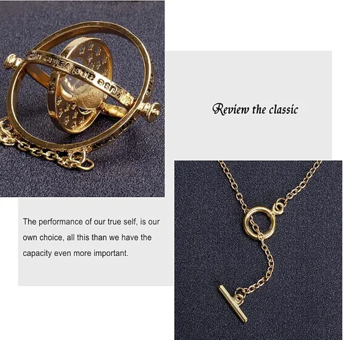 Vista 6 de Beita Hermiones - Collar de aleación con colgante de reloj de arena giratorio para mujer y niña color dorado Zinc No es una piedra preciosa