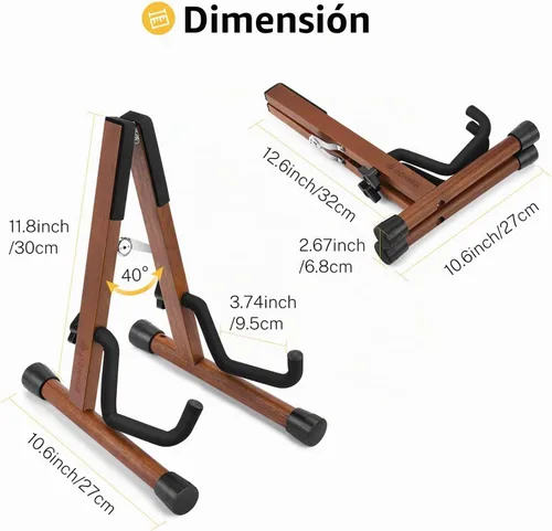 Vista 8 de Donner Soporte para ukelele de madera para violín, guitarra Hush, mandolina, banjo, soporte plegable de piso con marco en A para pequeños