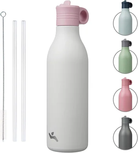 Vista 15 de Konokyo Botella de agua de acero inoxidable de 12 onzas con popote, botella de agua de viaje de metal aislada, reutilizable y a prueba de fugas, sin