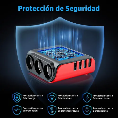 Vista 4 de SONRU - Divisor de encendedor de cigarrillos 7 en 1, divisor de encendedor de cigarrillos con 4 puertos USB de carga rápida, interruptores