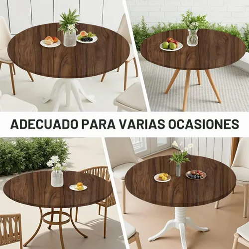 Vista 5 de Mantel redondo de tela ajustable de 42 pulgadas con bordes elásticos, impermeable, a prueba de aceite, lavable, para mesa de patio