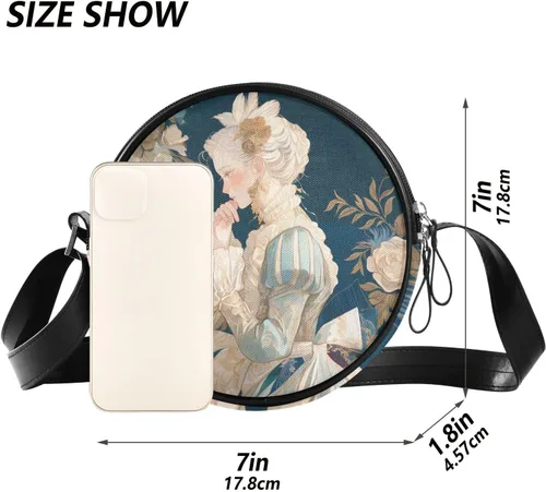 Vista 6 de Retro Court Style Mujer Rococó Art Round Cute Crossbody Bolsas para Damas Moda con Correa Ajustable Pequeños Bolsos Ir de Compras Bolso Messenger