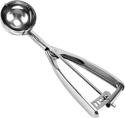 Vista 14 de Saebye Cuchara de 4 onzas, cuchara para galletas #8, cuchara grande para helado con gatillo, cuchara para porciones, cuchara para magdalenas