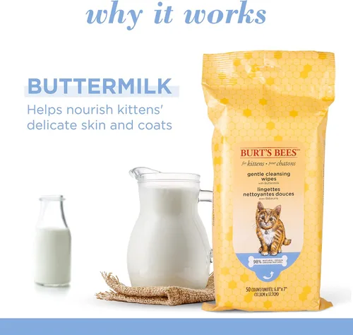 Vista 3 de Burts Bees for Pets - Toallitas de aseo para gatitos con suero de leche, 50