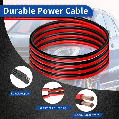 Vista 4 de Enchufe de encendedor de cigarrillos SAE a 10 pies/3M con cable de interruptor, enchufe macho a SAE 14 AWG 12 V, adaptador de liberación rápida