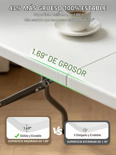 Vista 5 de Mesa plegable de 8 pies, mesa plegable portátil grande blanca