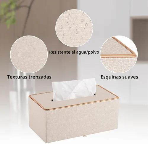 Vista 4 de Soporte para Caja de Pañuelos de Cuero de Moda, Funda Rectangular para Caja de Pañuelos para Tocador de Baño, Mesita de Noche, Caja de Servilletas