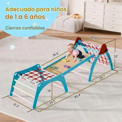 Vista 7 de Xilingol Pikler - Juego triangular de madera plegable, juego de escalada de madera para interiores, parque infantil en la selva, juego de escalada