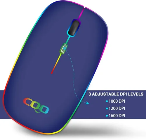 Vista 4 de COO Ratón inalámbrico, LED delgado modo dual (Bluetooth 5.1 y 2.4G inalámbrico) Ratón LED recargable con 3 DPI ajustables para iPad, MacBook