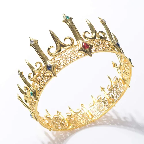 Vista 2 de Eseres Corona de rey dorado para hombre, disfraz de coronas de cumpleaños, decoración de pastel de cumpleaños