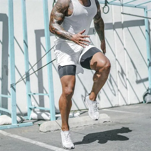 Vista 6 de DIOTSR Mens 2 in 1 Running Workout Shorts Lightweight Athletic Gym Shorts with Pockets