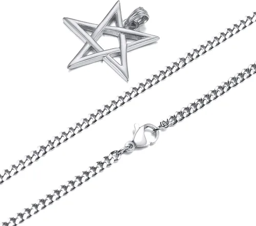 Vista 4 de TempBeau Collar con colgante de pentagrama satánico Baphomet Cadena de eslabones de pentáculo invertida hecha a mano, iglesia satanista, punk