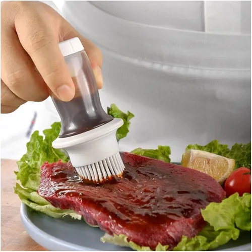 Vista 4 de Juego de 2 cepillos para botella de aceite, botella de cepillo de aceite con recipiente, botella de aderezo de alta temperatura, cepillo de salsa