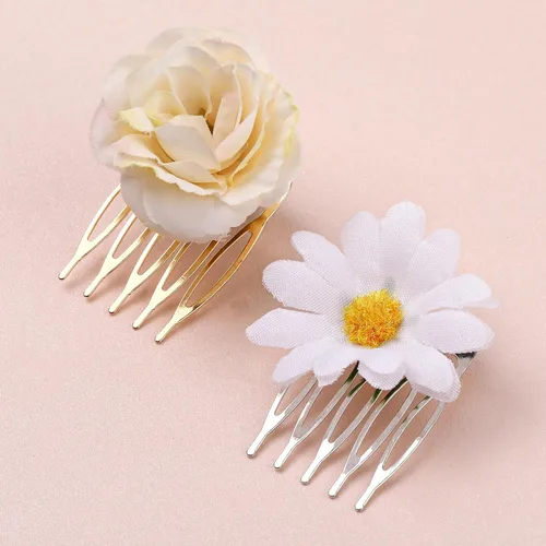 Vista 7 de 20 peines pequeños de dientes franceses para el cabello, color plateado y dorado, para cabello fino